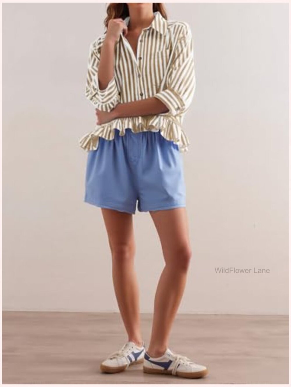 Women's Cropped Button Down Shirt Ruffle 3/4 Sleeve Summer Blouse - Picture 4 of 6